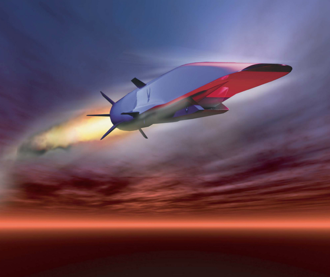 The X-51A Waverider is set to demonstrate hypersonic flight.  Powered by a Pratt Whitney Rocketdyne SJY61 scramjet engine, it is designed to ride on its own shockwavem and accelerate to about Mach 6.  (U.S. Air Force graphic)