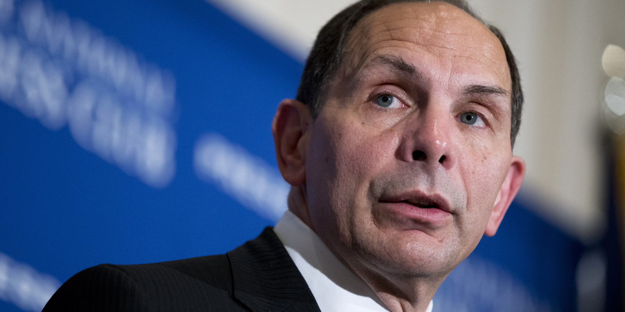 FILE - In this Nov. 7, 2014 file photo, Veterans Affairs Secretary Robert McDonald speaks at the National Press Club in Washington. The Veterans Affairs Department says it is creating a single regional framework that divides the sprawling agency into five clearly marked regions.  The new framework is part of a larger reorganization that VA leaders say will bring a singular focus on customer service to an agency that serves 22 million veterans. (AP Photo/Manuel Balce Ceneta, File)